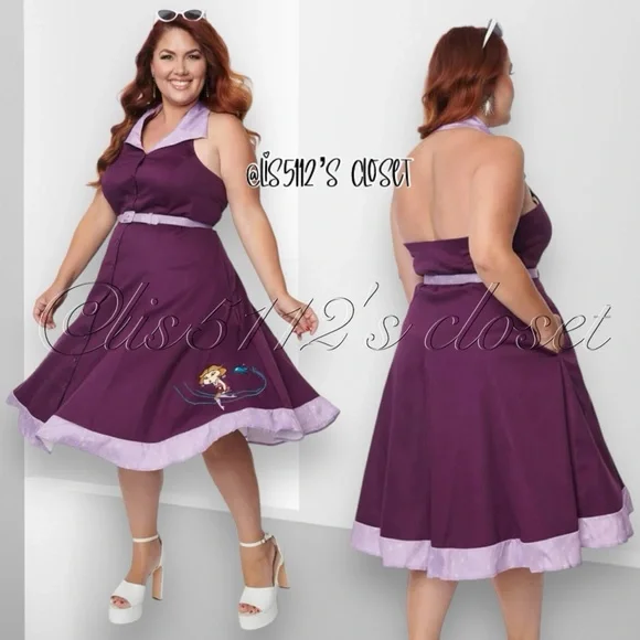 Unique Vintage The Jetsons Jane Purple 60's Retro Halter Pinup Swing Dress 1X 16 - Picture 4 of 16